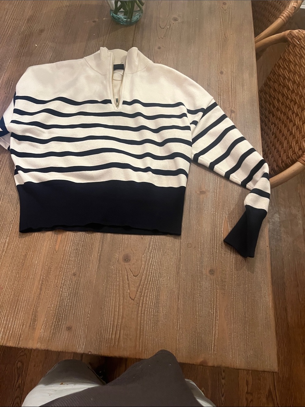Zara knit navy striped  quarter zip sweater
